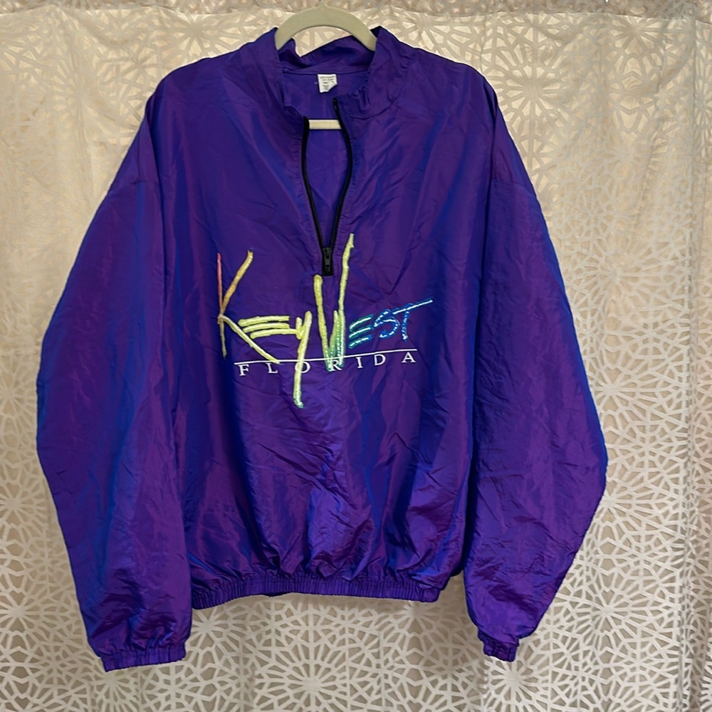 🌴 Vintage 90s Key West Florida Purple Neon Windbreaker Pullover Jacket